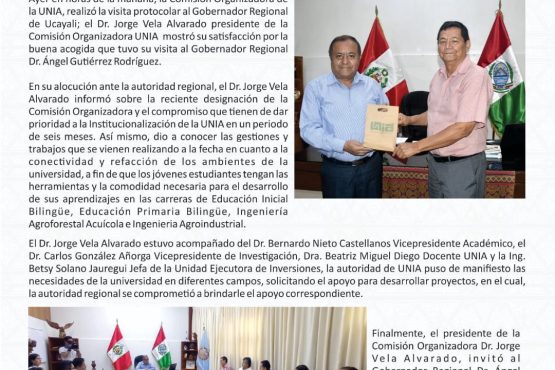 La Comisión Organizadora UNIA realizo visita protocolar al Gobernador Regional de Ucayali