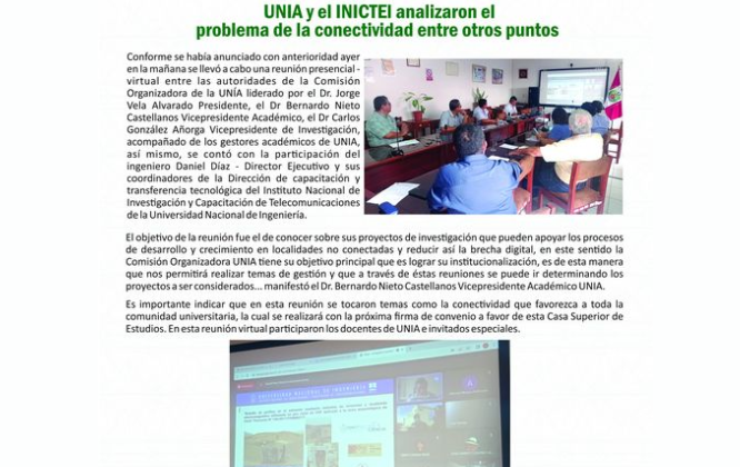 UNIA y la INICTEL UNIA se reúnen y analizan la problemática de Pucallpa